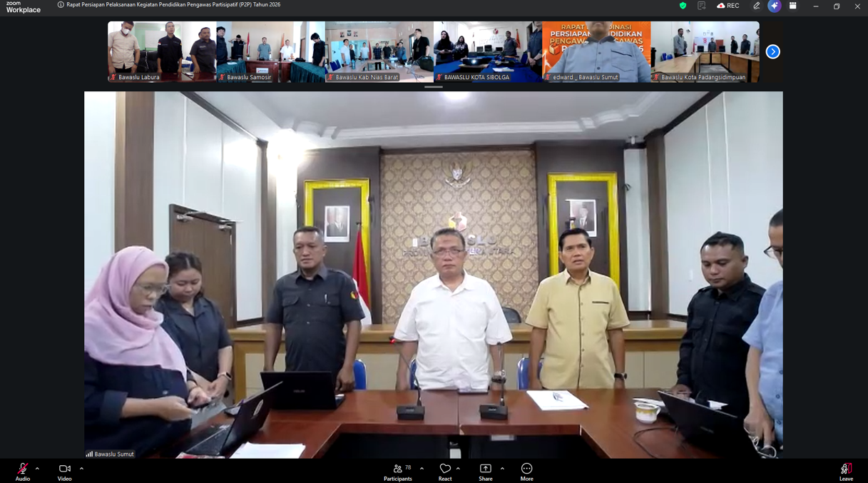 Rapat Daring Koordinasi Teknis Pelaksanaan P2P Bawaslu Labura dengan Bawaslu Sumut, Selasa, 5 Mei 2026.